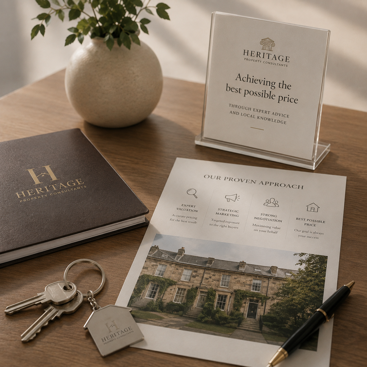 Heritage Property Consultants branded materials showing proven approach — achieving the best possible price for sellers
