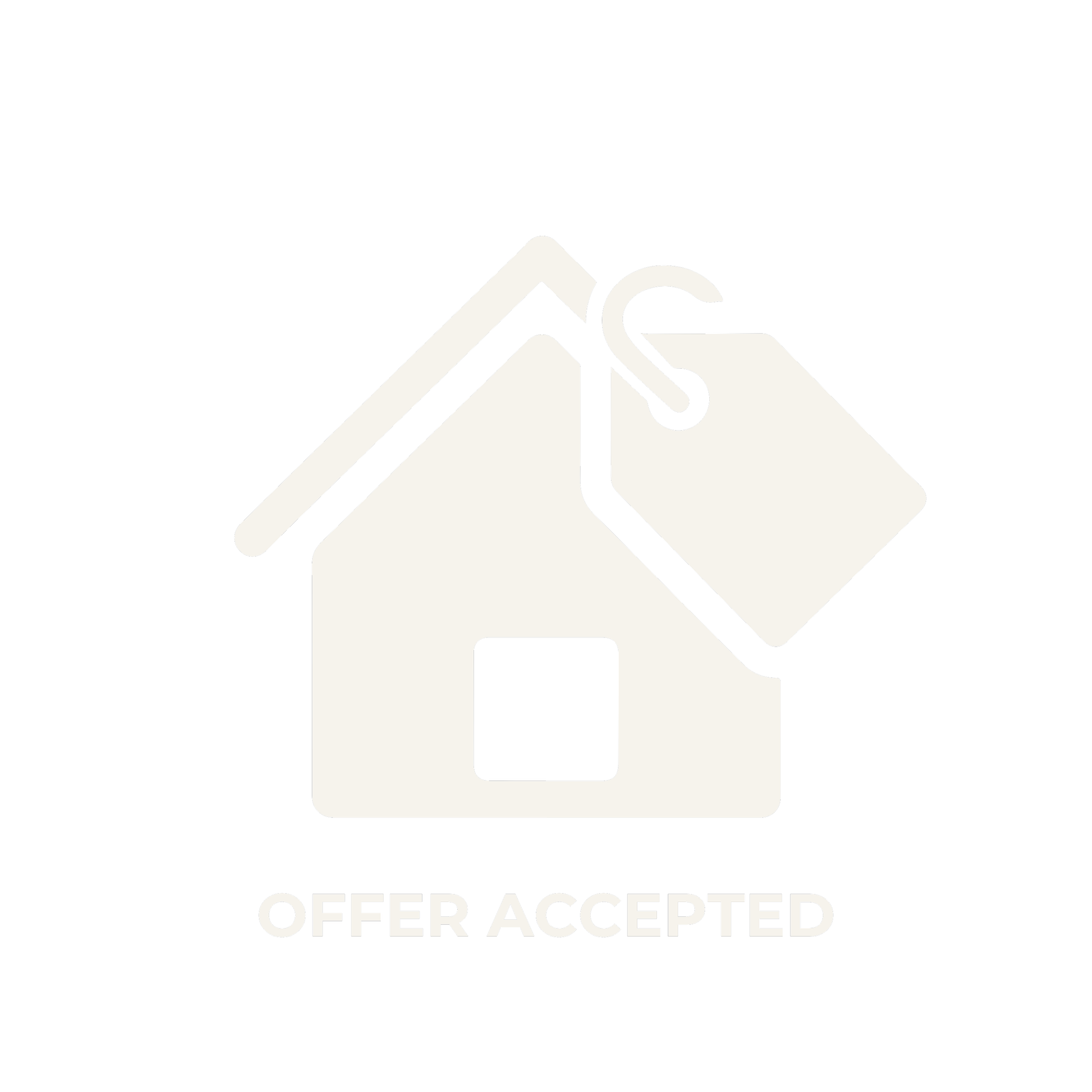 Black background with white house icon and price tag, captioned "Offer Accepted".