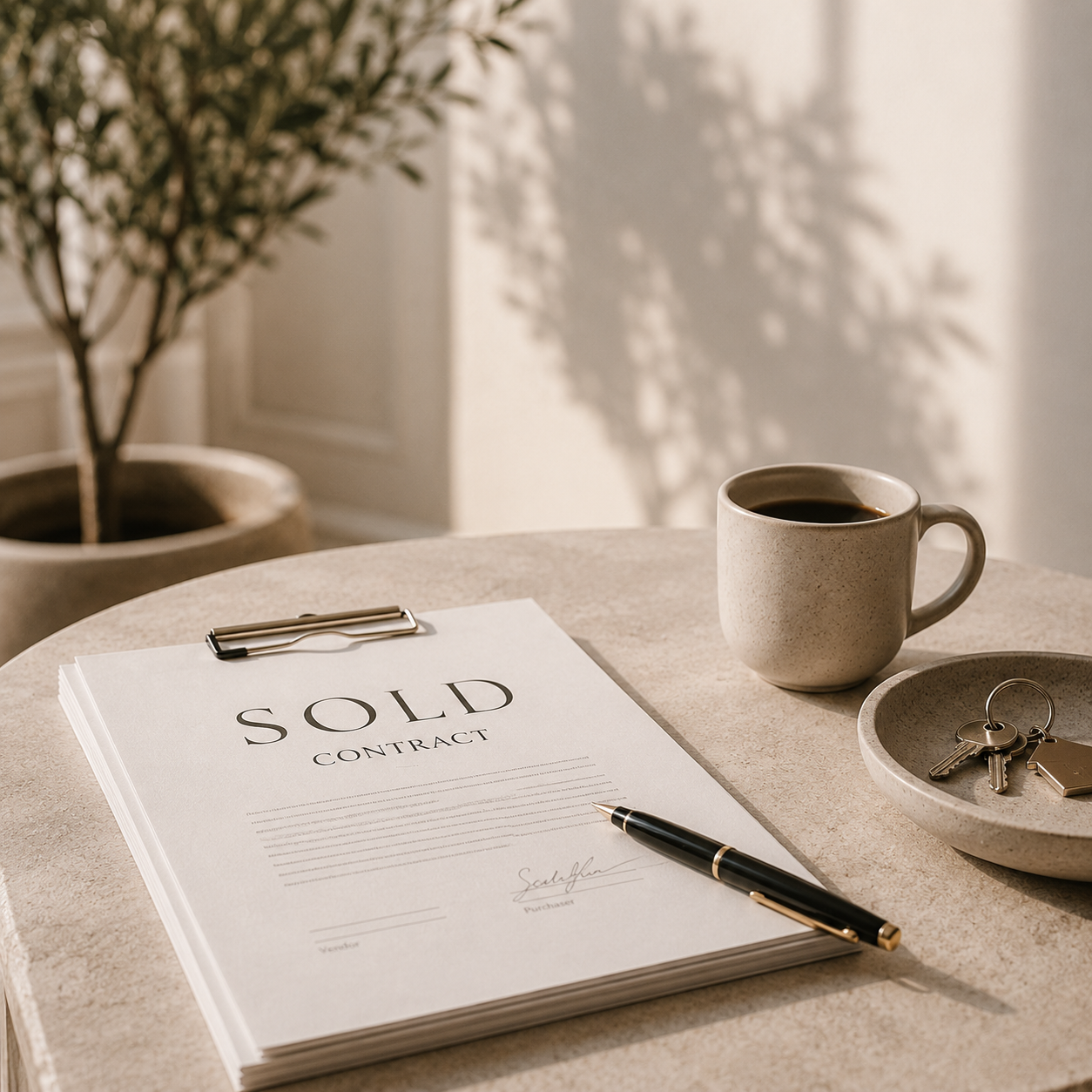 Signed sold contract with house keys — quick cash property sale completed