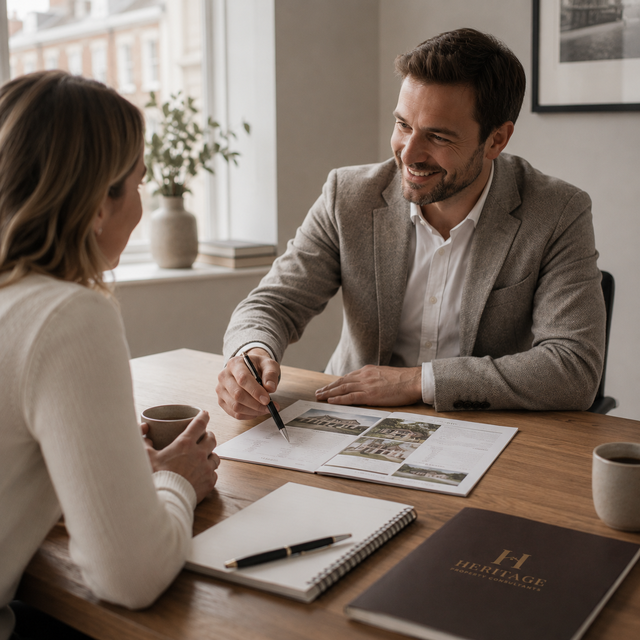 Heritage Property Consultants advisor in property consultation meeting — sell your home through a trusted estate agent