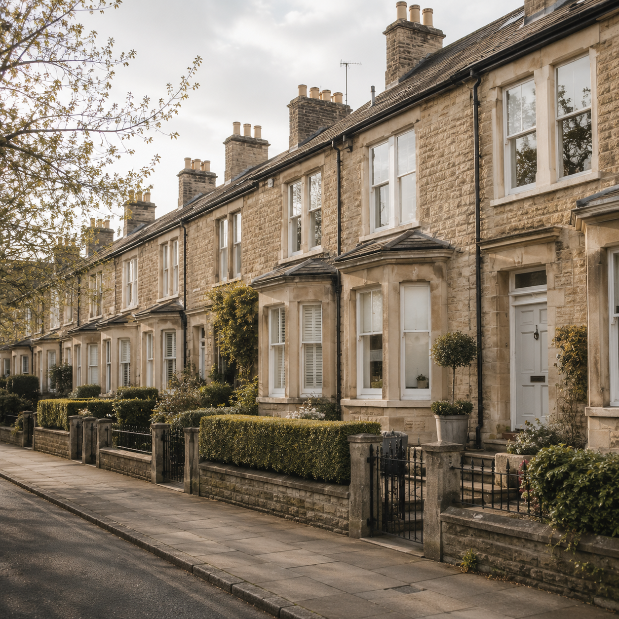 Row of UK terraced houses — sell tenanted property to a private investor