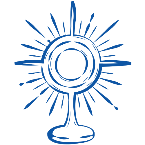 Stylized illustration of a glass chalice surrounded by radiant lines, resembling a sunburst or halo.