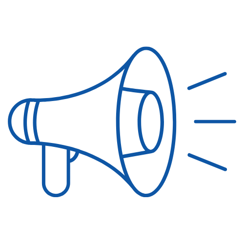 Line drawing of a megaphone emitting sound waves