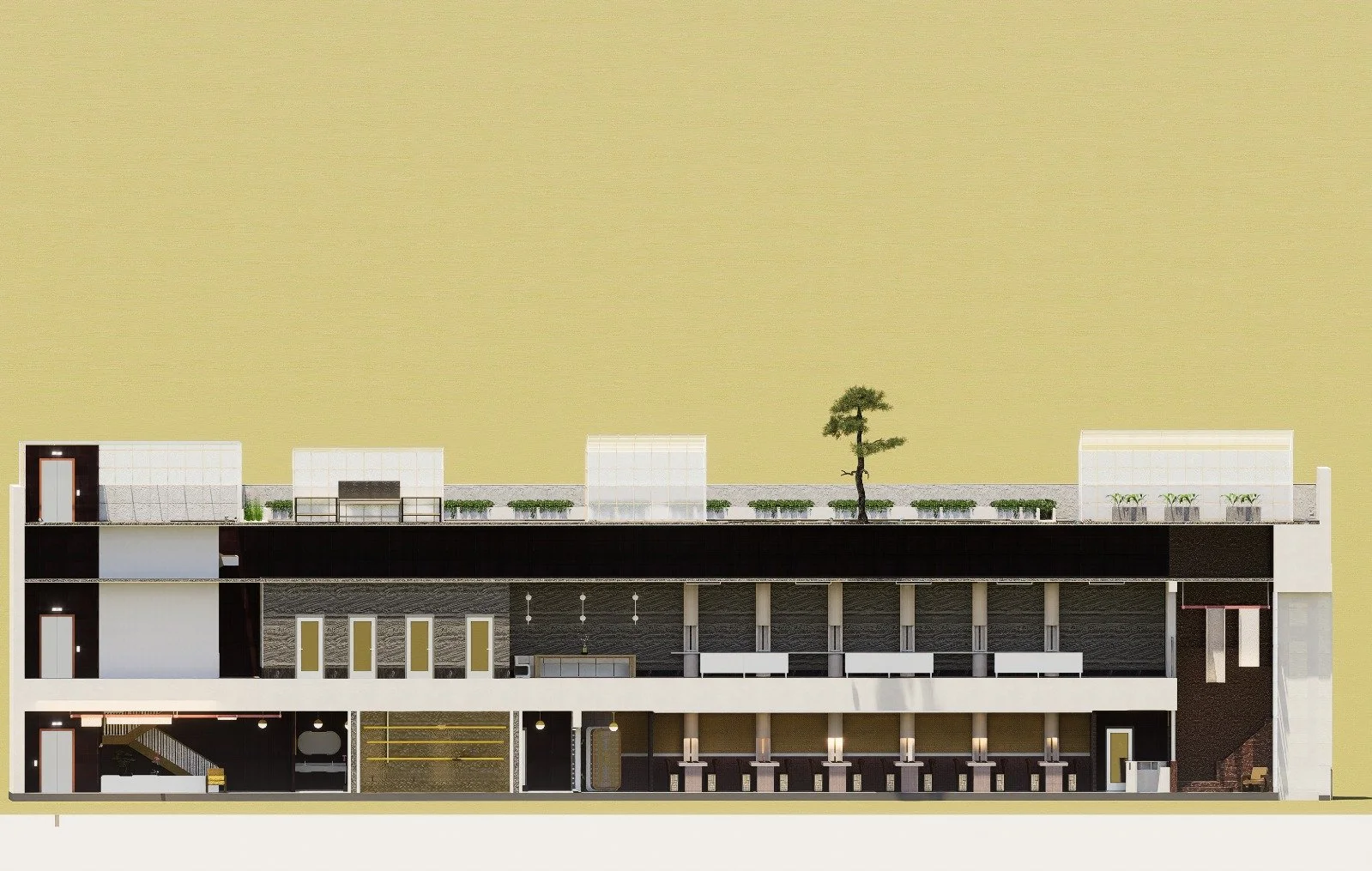 Section cut of entire restaurant