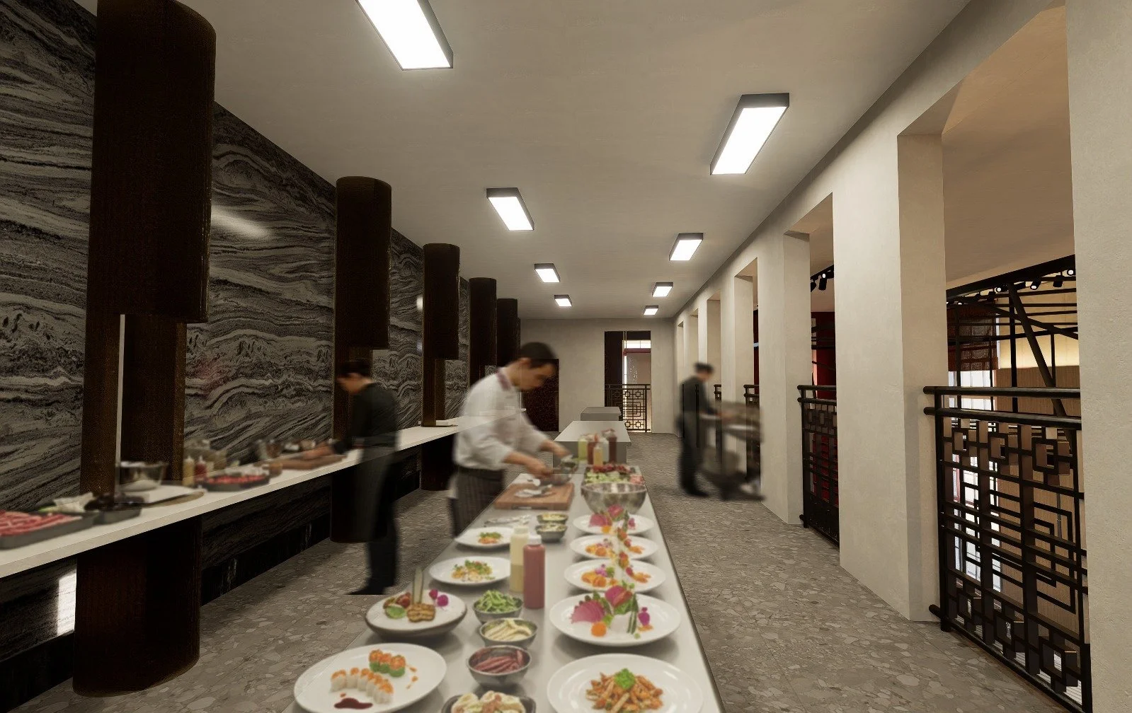 Prep and Plate Area - Entry for Bank tube system to deliver Level 1 Sushi-go round 