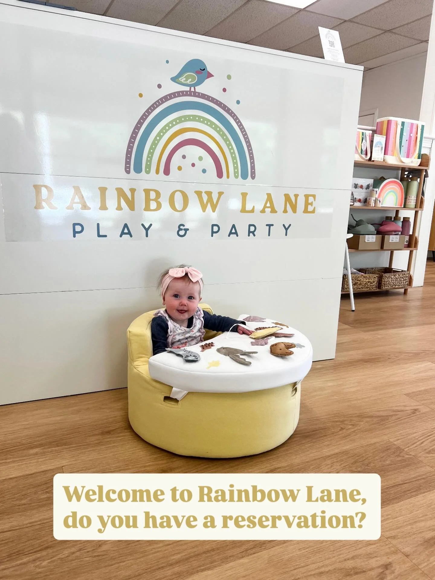 Our newest front desk staff is ready to check you in! 🌈✨

Rainbow Lane is the perfect spot for toddlers AND babies! Our friends who are 6 months and up can enjoy our baby corner with soft mats, silicone toys, busy boards, and activity chairs that ar