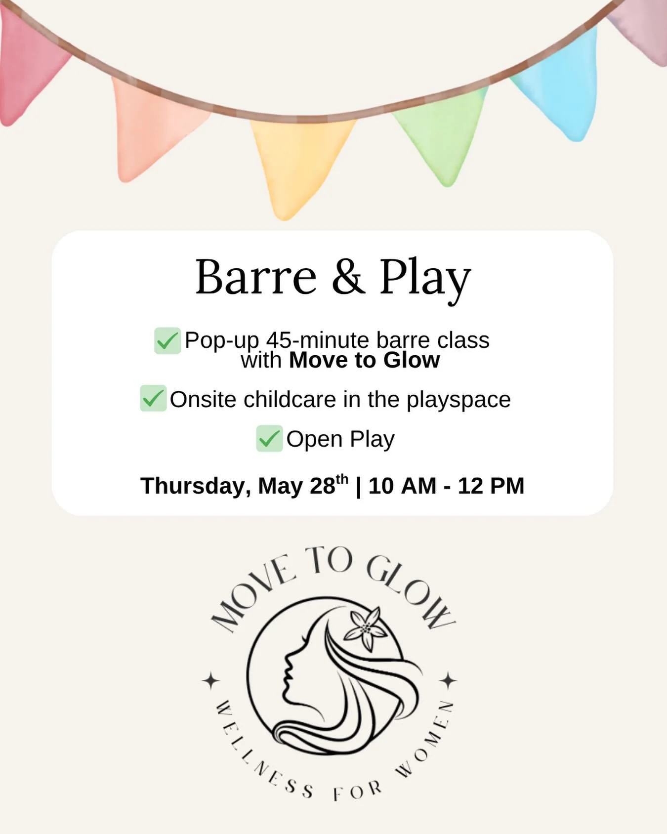 Barre &amp; Play Pop-Up at Rainbow Lane with @movetoglowct 

Join us for a morning of movement, connection, and play! This special pop-up class is designed for moms who want a great workout without worrying about childcare!

Barre is a low impact yet