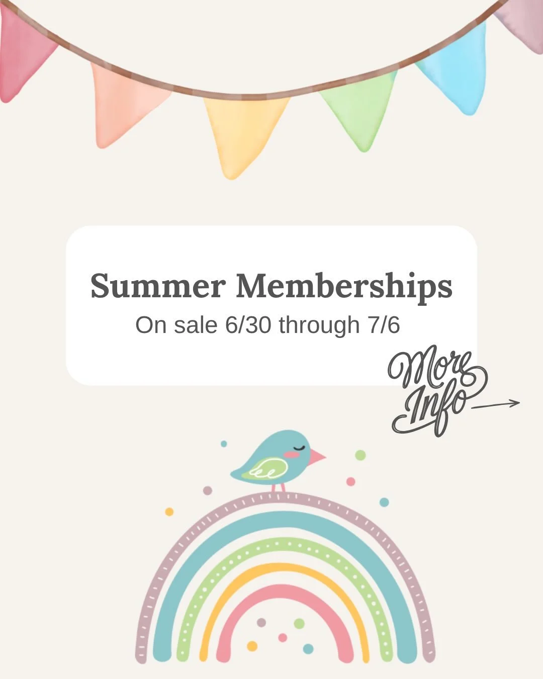 ☀️COMING SOON!☀️ Rainbow Lane Summer Memberships will be going on sale soon for unlimited Open Play between July 6th and Labor Day! This year we&rsquo;re offering family AND individual membership options! 

Summer Memberships will only be on sale fro