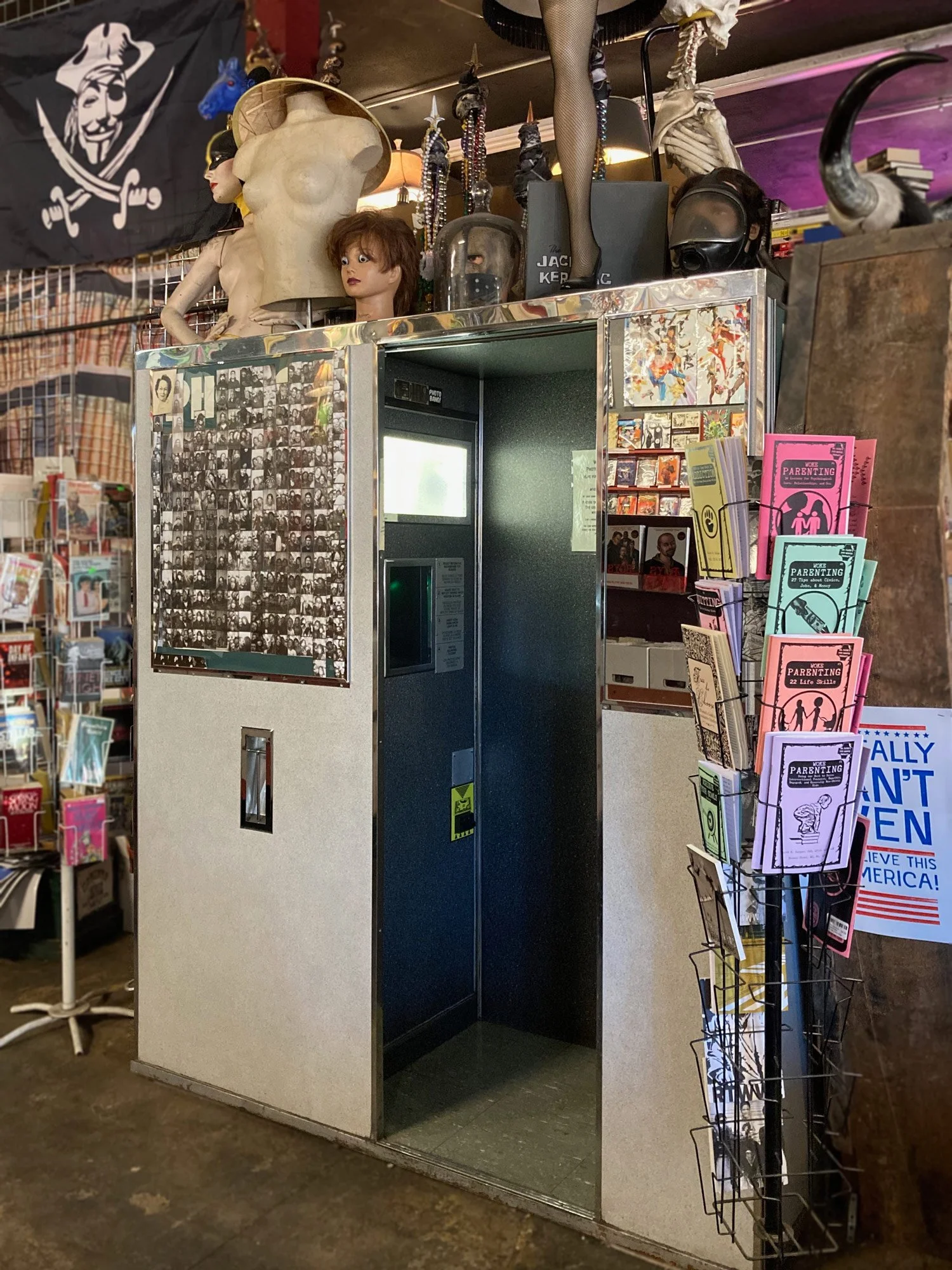 Auto-Photo Model 17 vintage photo booth located inside a book store