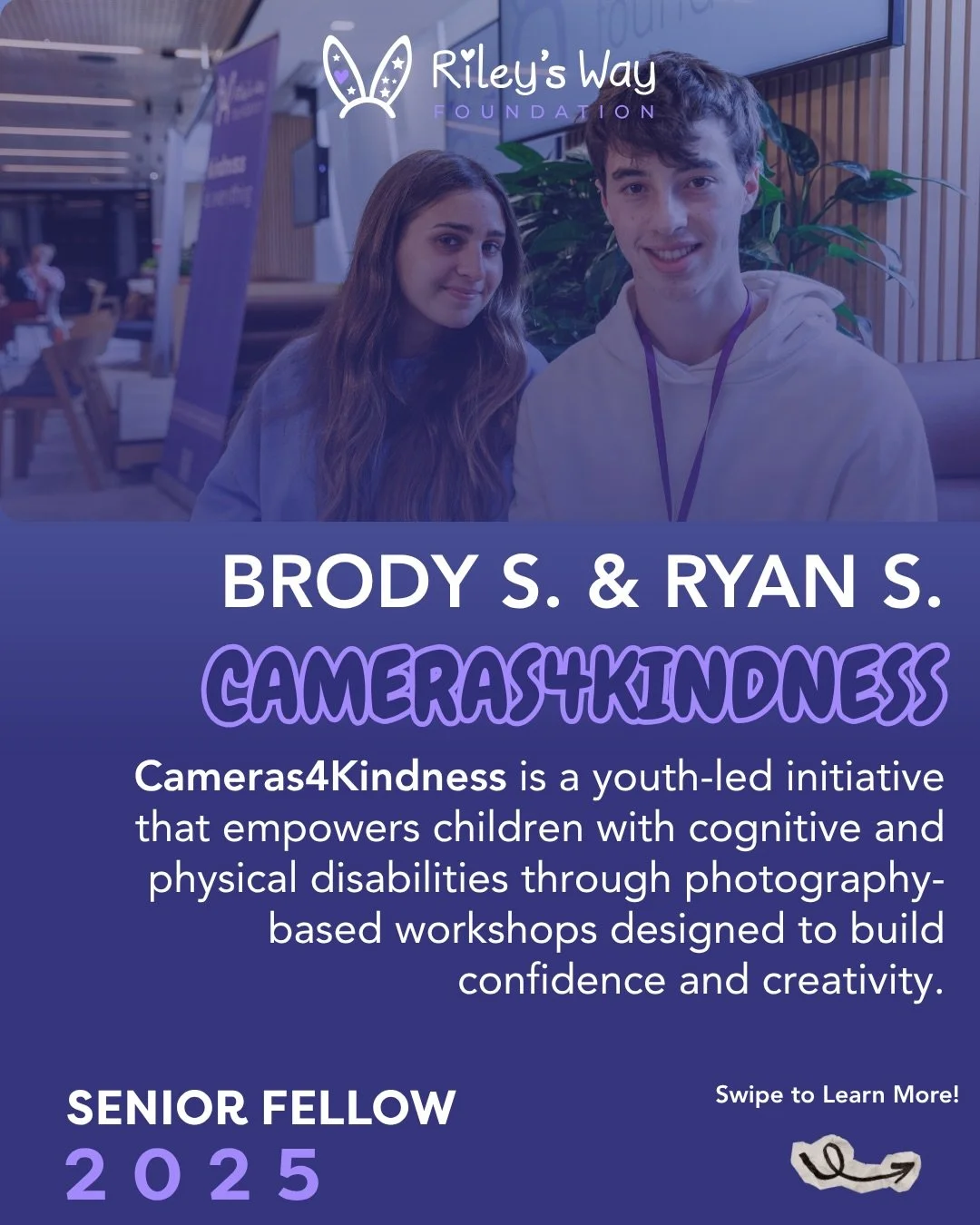 Cameras4Kindness, created by Brody S. and Ryan S., is a youth-led initiative that empowers children with cognitive and physical disabilities through photography-based workshops designed to build confidence and creativity. What started as a local idea