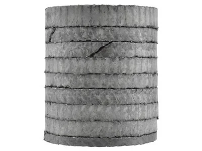 Close-up of a roll of gray corrugated cardboard or paper.