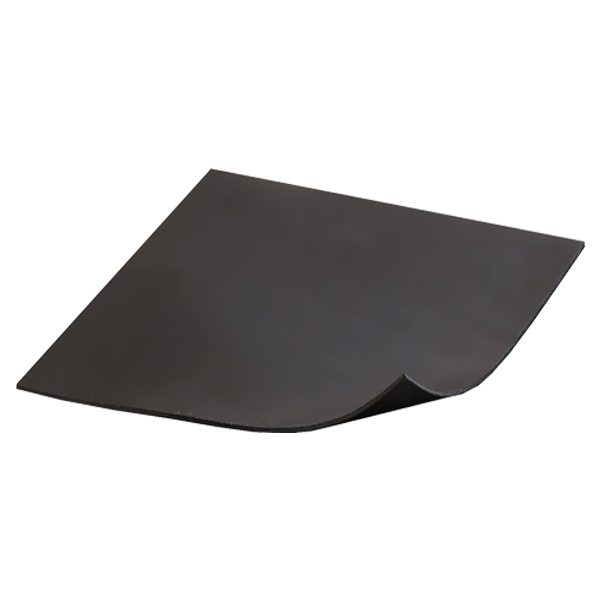 Black rubber mat with a slightly curled corner on a white background