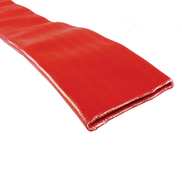 Red layflat fire hose section