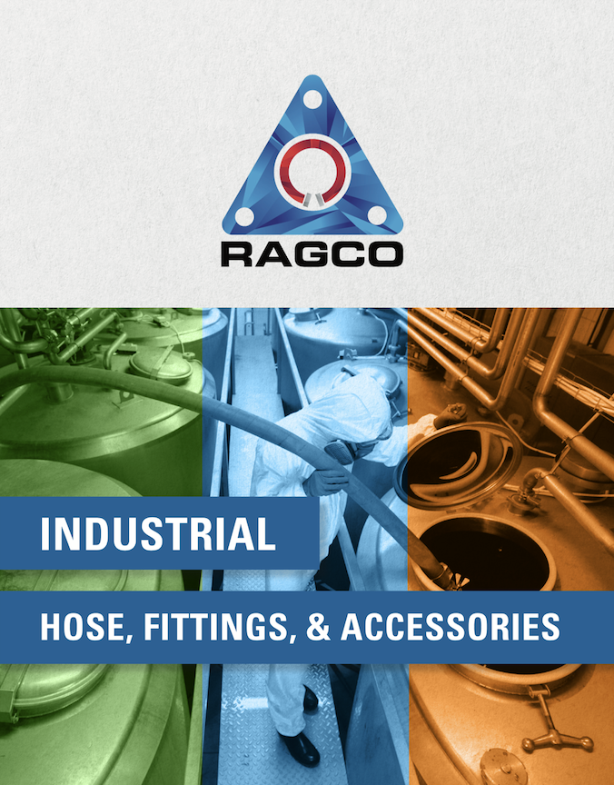 RAGCO logo with industrial tanks and fittings, text: 'Industrial Hose, Fittings, & Accessories'."