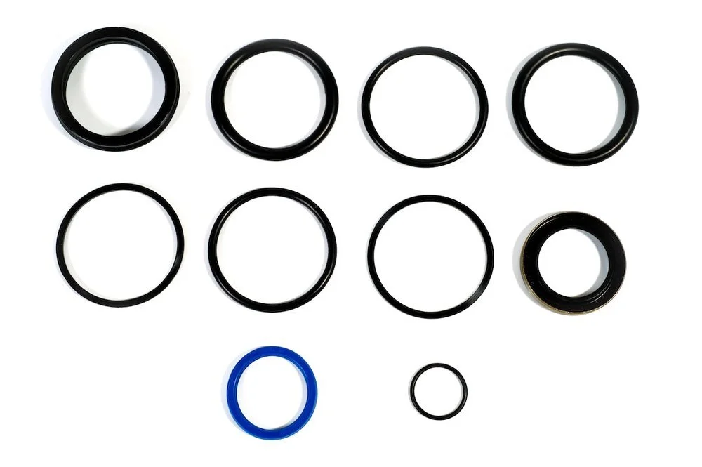 Various rubber O-rings and seals on white background