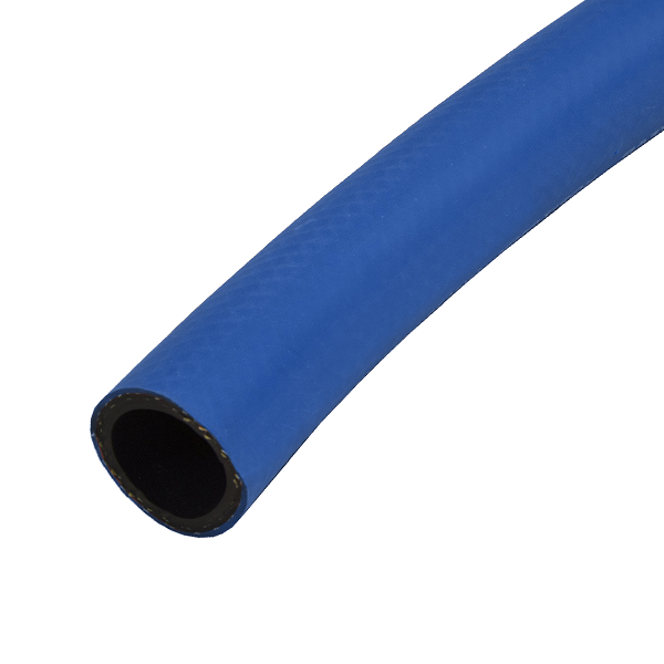 Close-up of a blue flexible hose with a black inner lining.