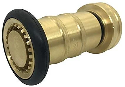 Brass garden hose nozzle with black grip