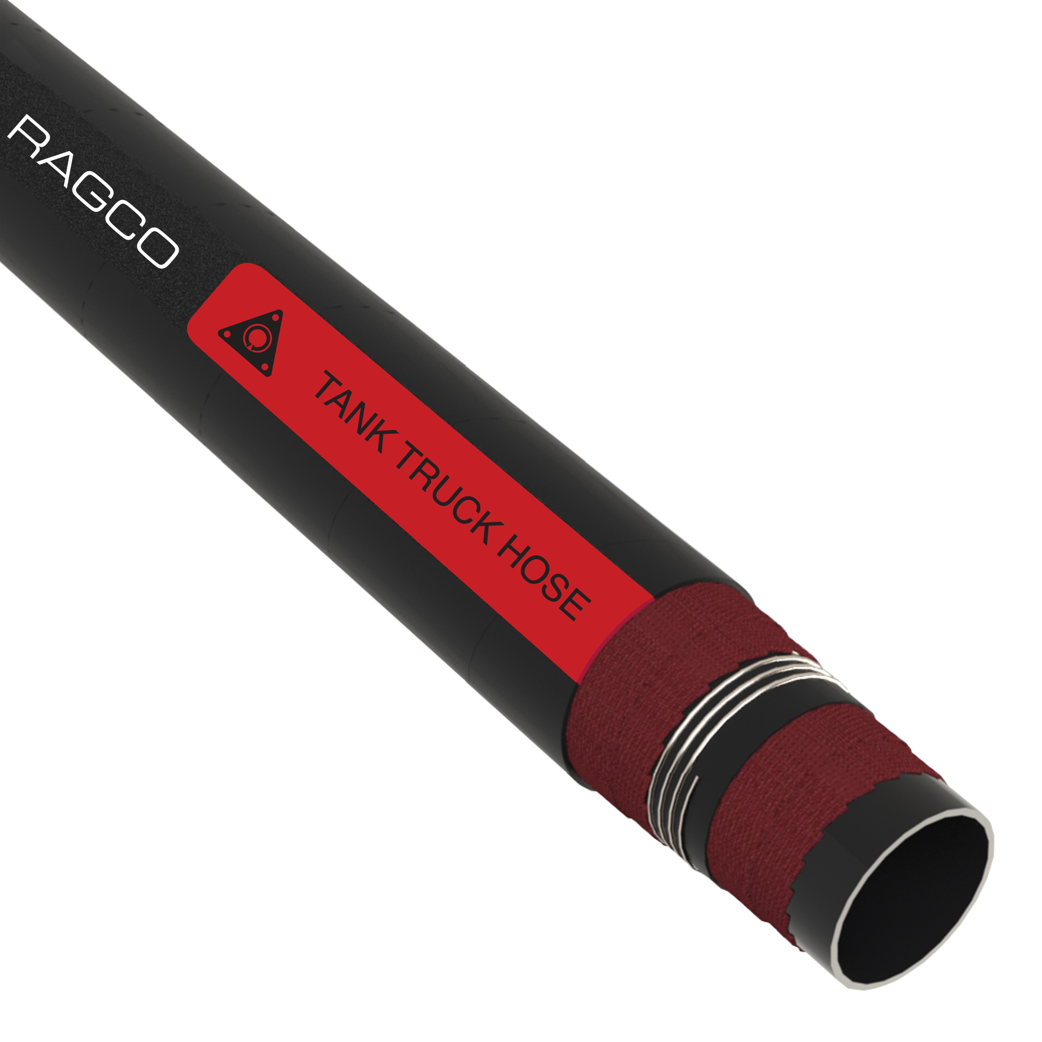 RAGCO tank truck hose with reinforced end and red label