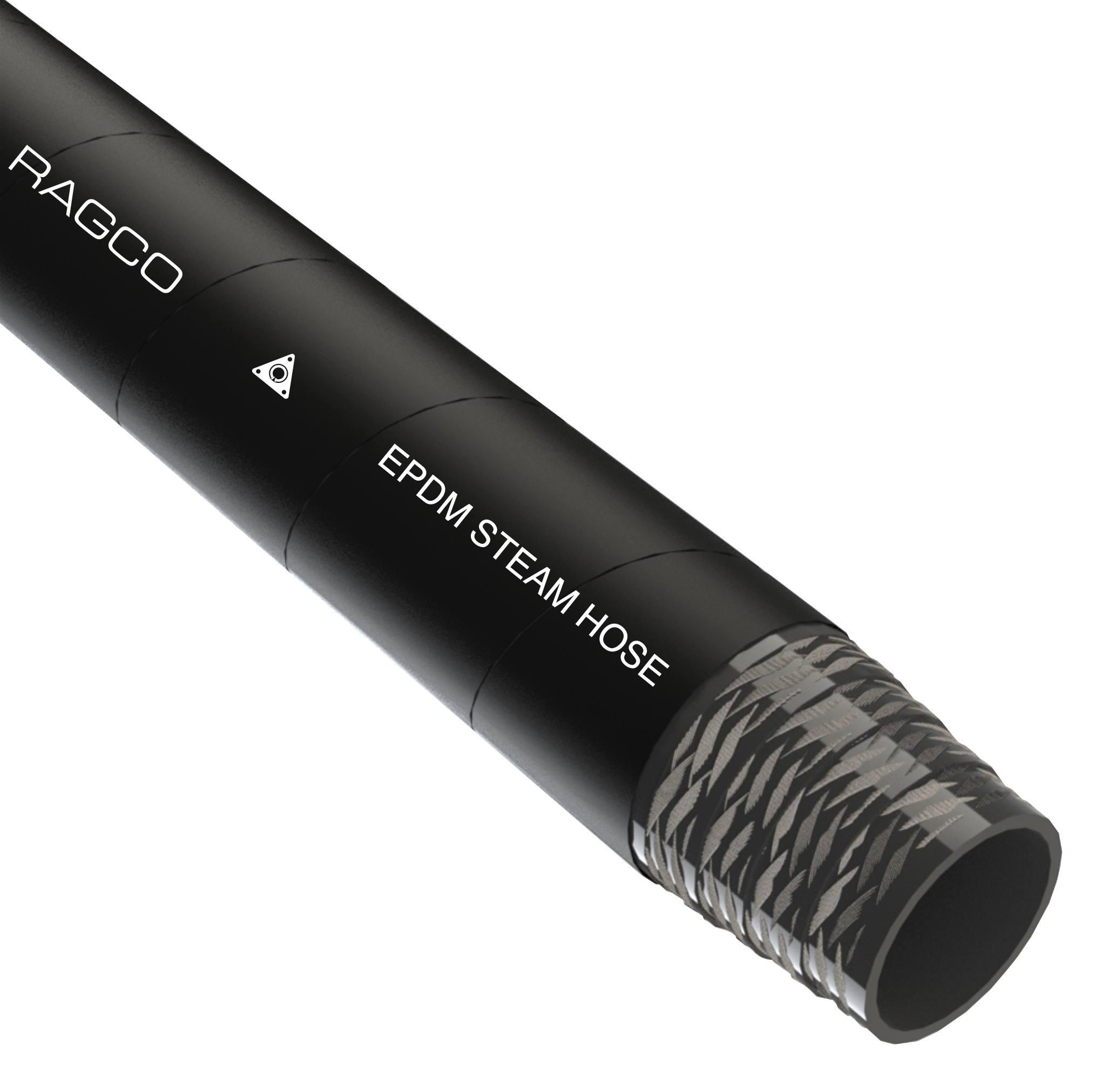 Black EPDM steam hose labeled "RAGCO EPDM STEAM HOSE" with a textured end.