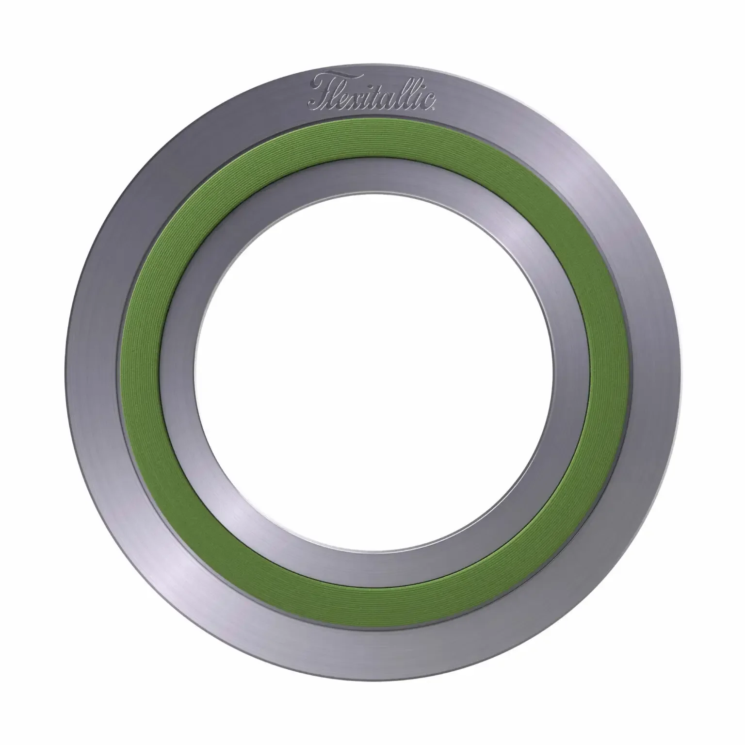 A metallic, circular bearing with green inner ring and the word 'Flexible' engraved on the outer edge.