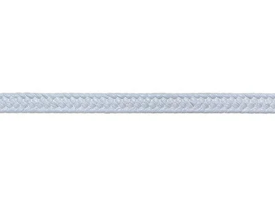 Close-up image of a white braided fabric cable or rope.