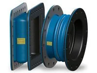 Industrial machinery components, including a blue cylindrical part and a black and blue flange or coupling.