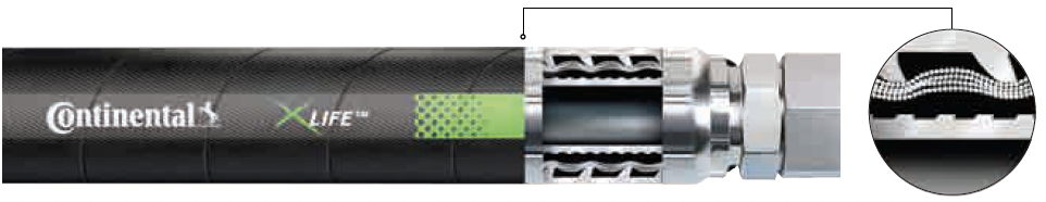 Close-up of a sectional view of a black underground cable with insulation and conductive core, connected to a metallic connector.
