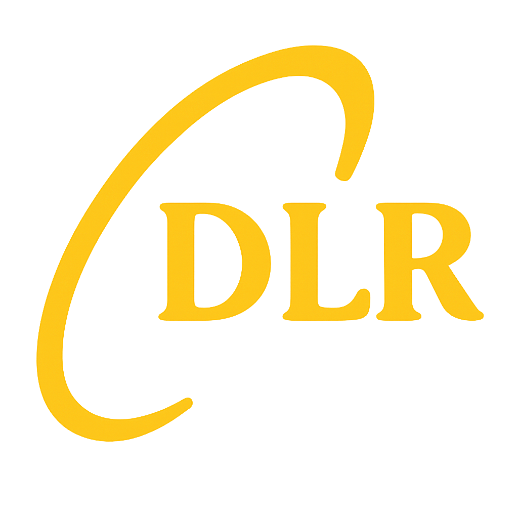 DLR Construction Logo, Compact Format, gold lettering with swoosh