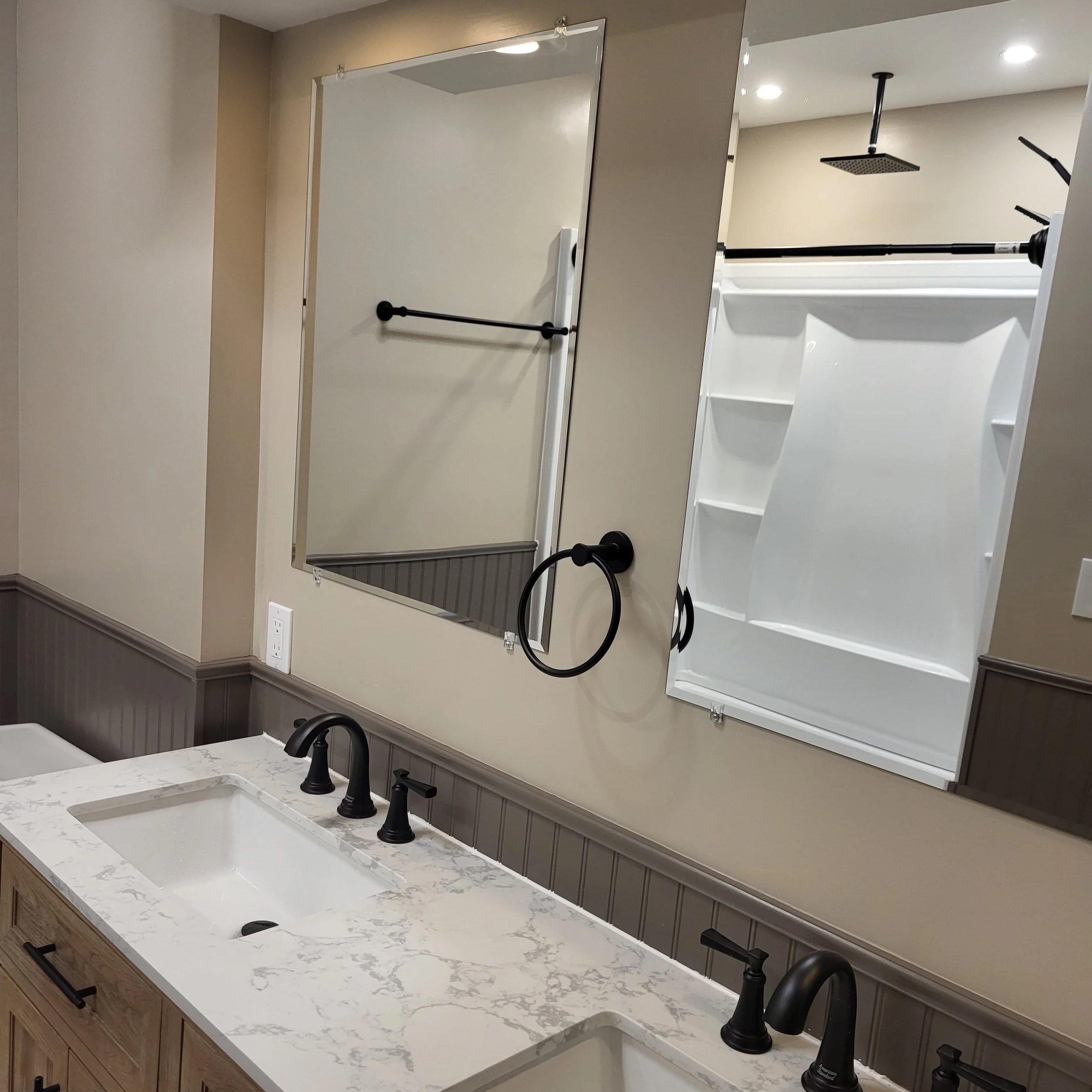 Custom Dual Vanity with Black Fixtures
