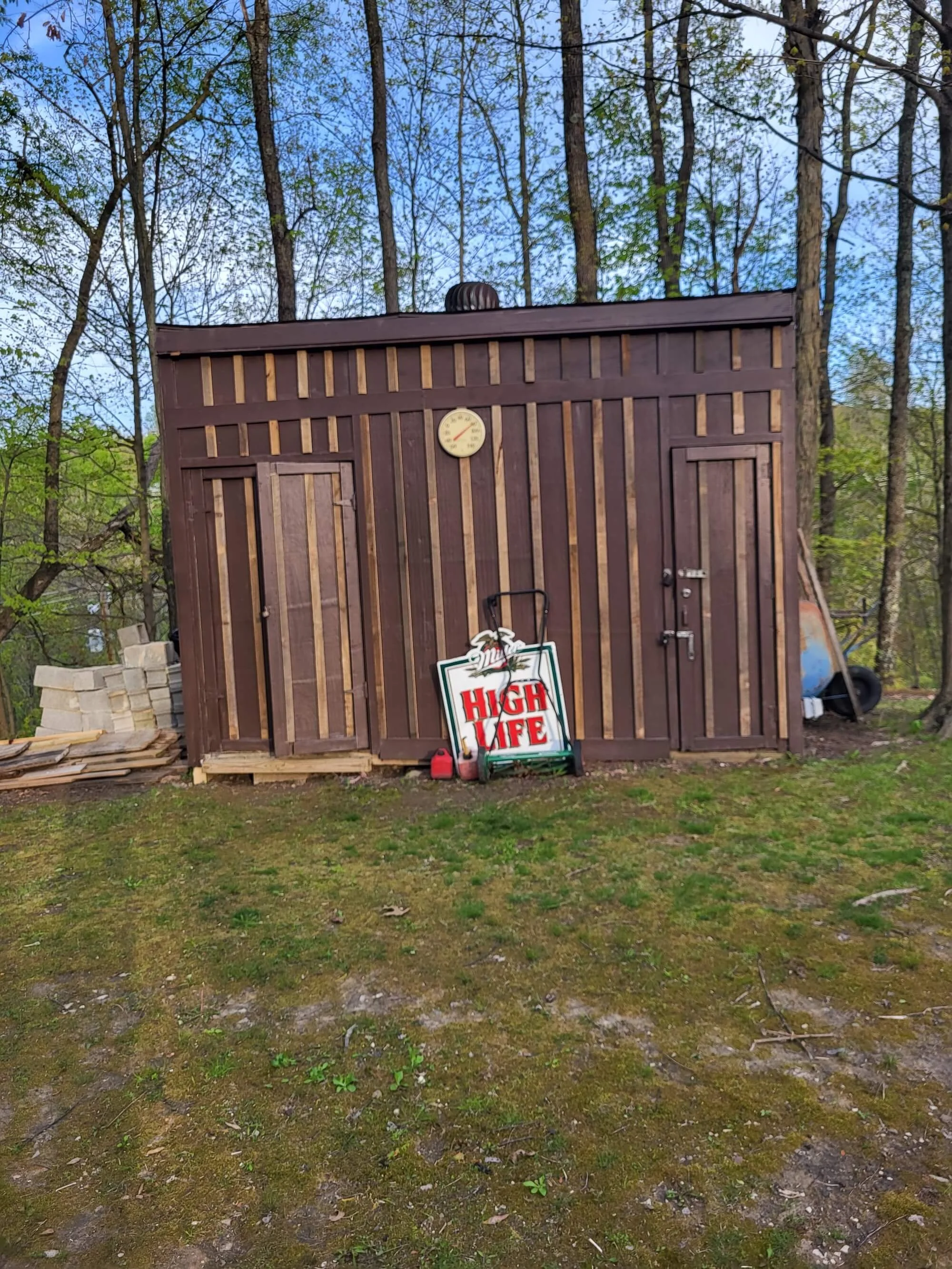 Shed Board and Batten Siding Matching Outdoor Shower