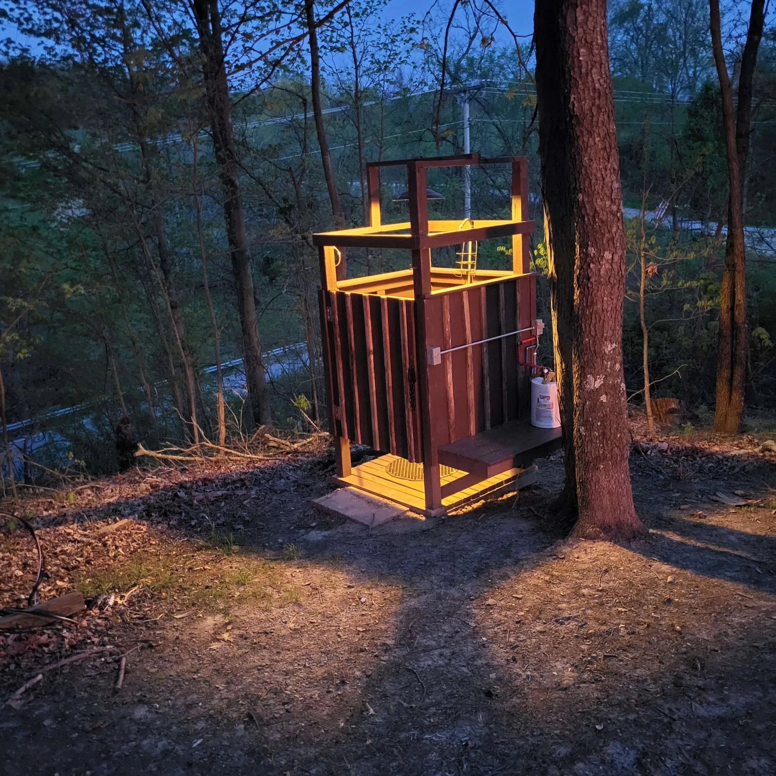 Outdoor Shower Night View with Antique Lighting
