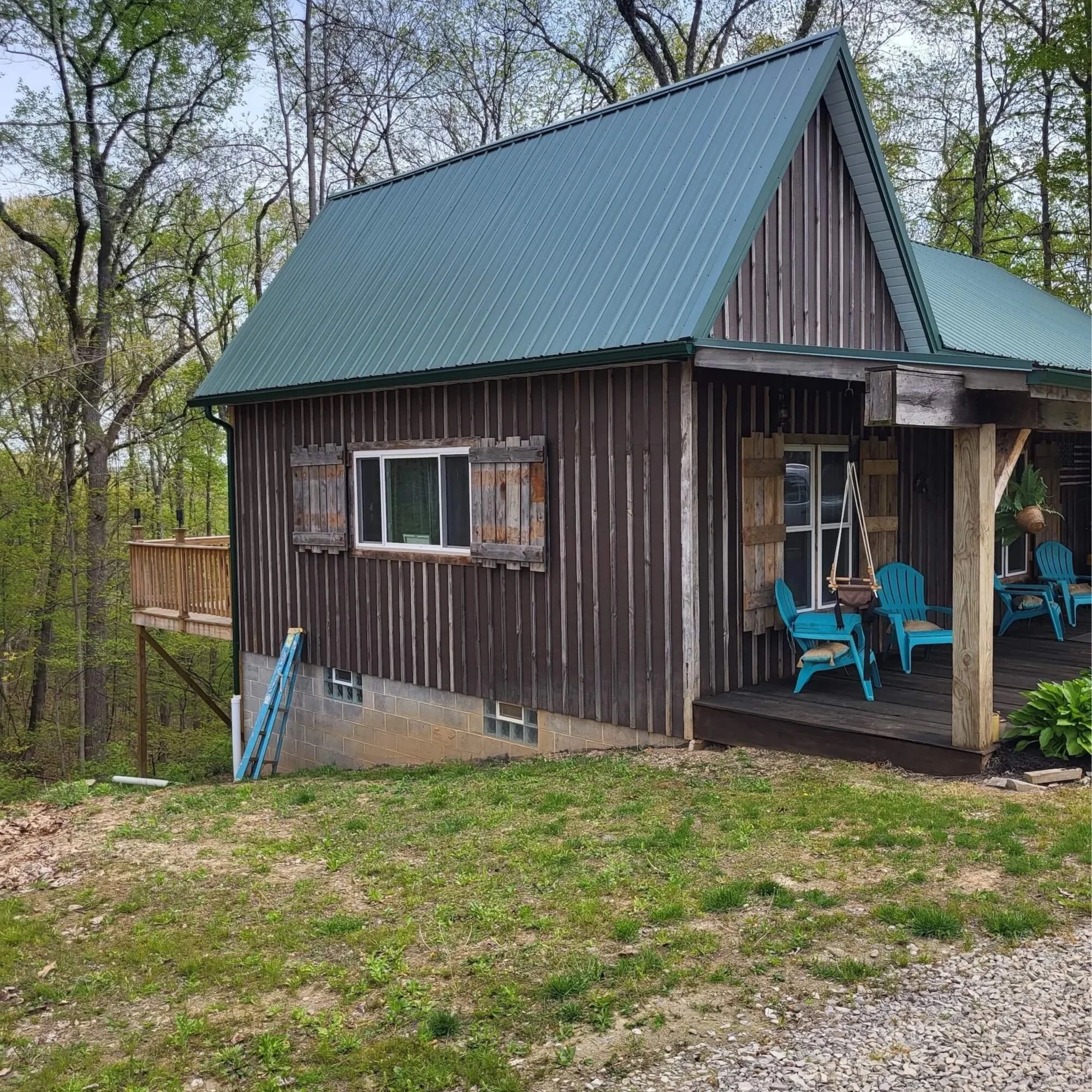 Cabin Board and Batten Siding Matching Outdoor Shower