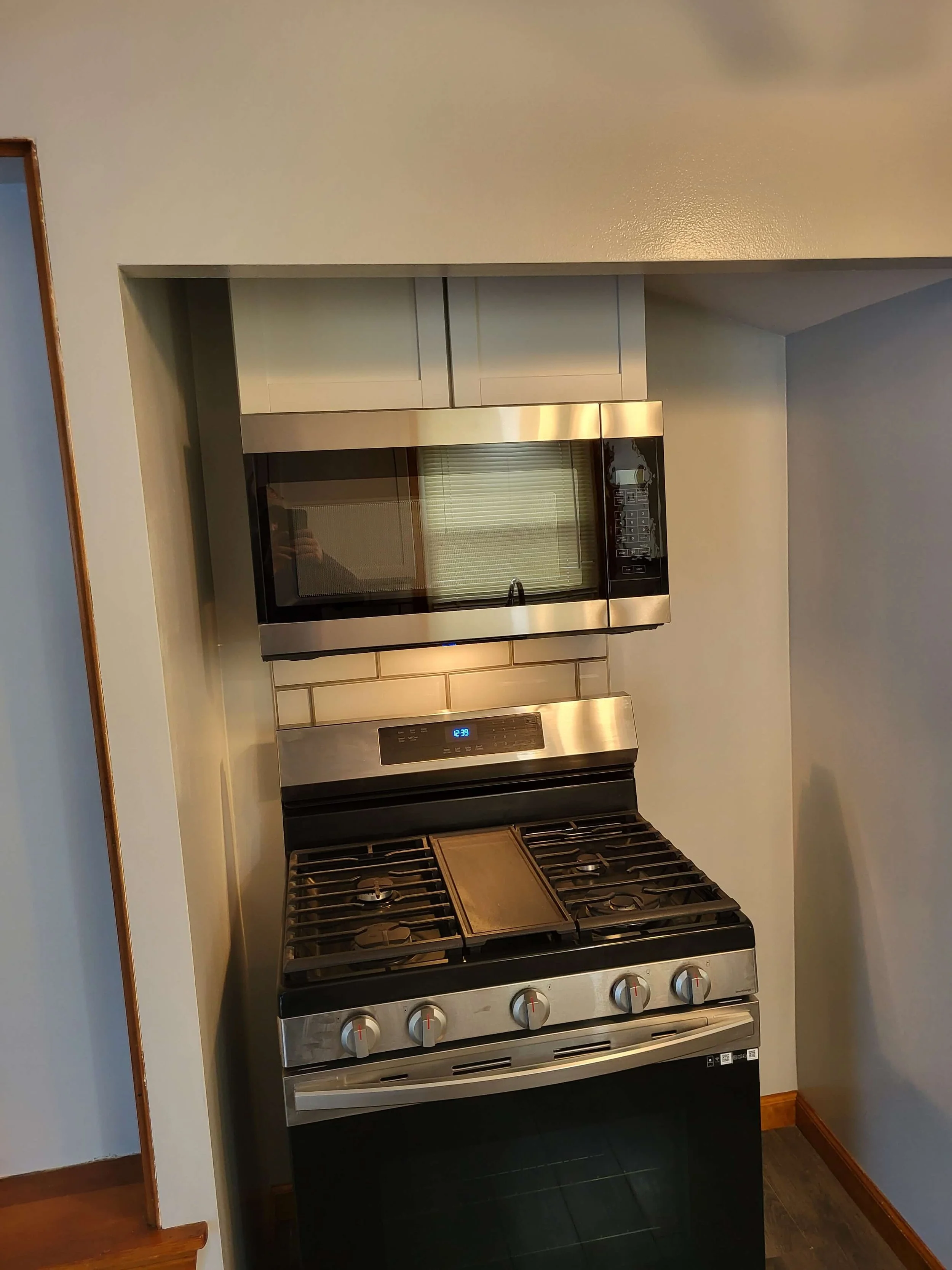Microwave Installation and Subway Tile Backsplash Cleveland
