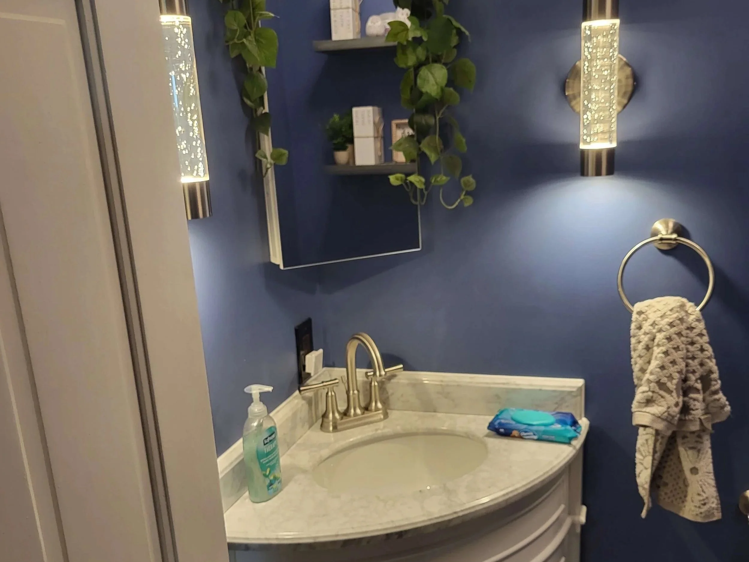 DLR Construction bathroom renovations in Northeast Ohio showing a custom vanity with modern lighting