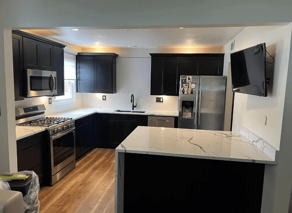 DLR Construction kitchen remodeling project overview withdraw cabinets and quartz countertops in Northeast Ohio.