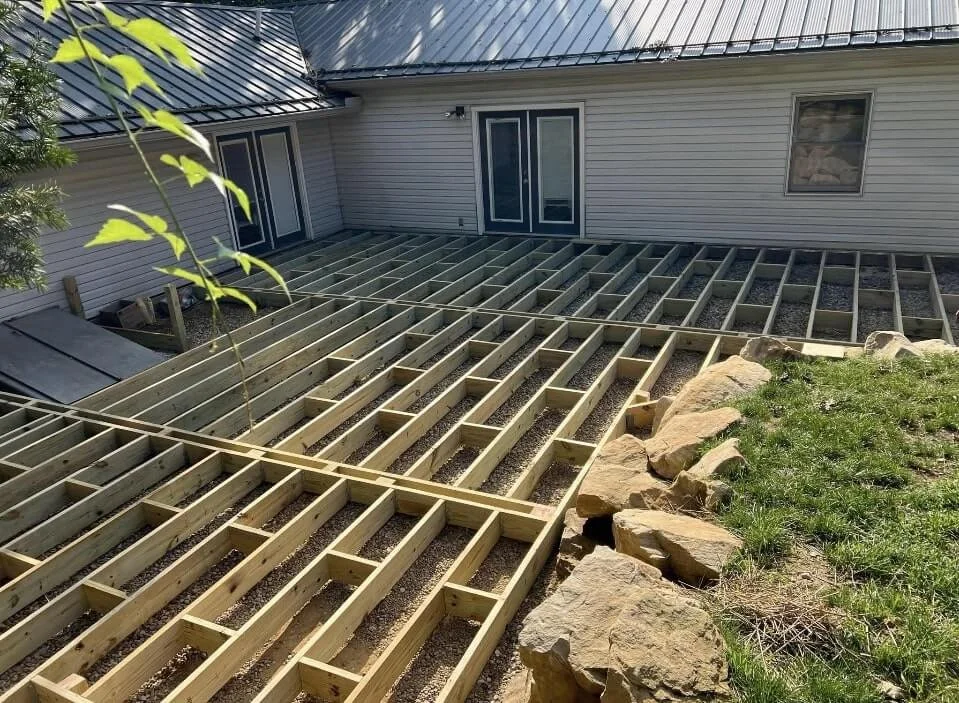 Residential timber deck joist framing and structural carpentry layout by DLR Construction