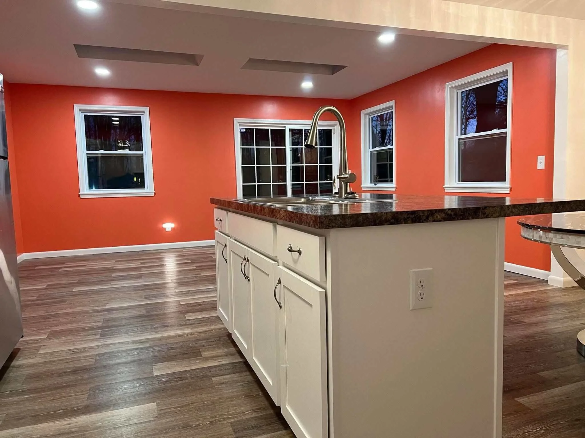 Finished open concept kitchen remodel and dining room addition with skylights in Kent OH