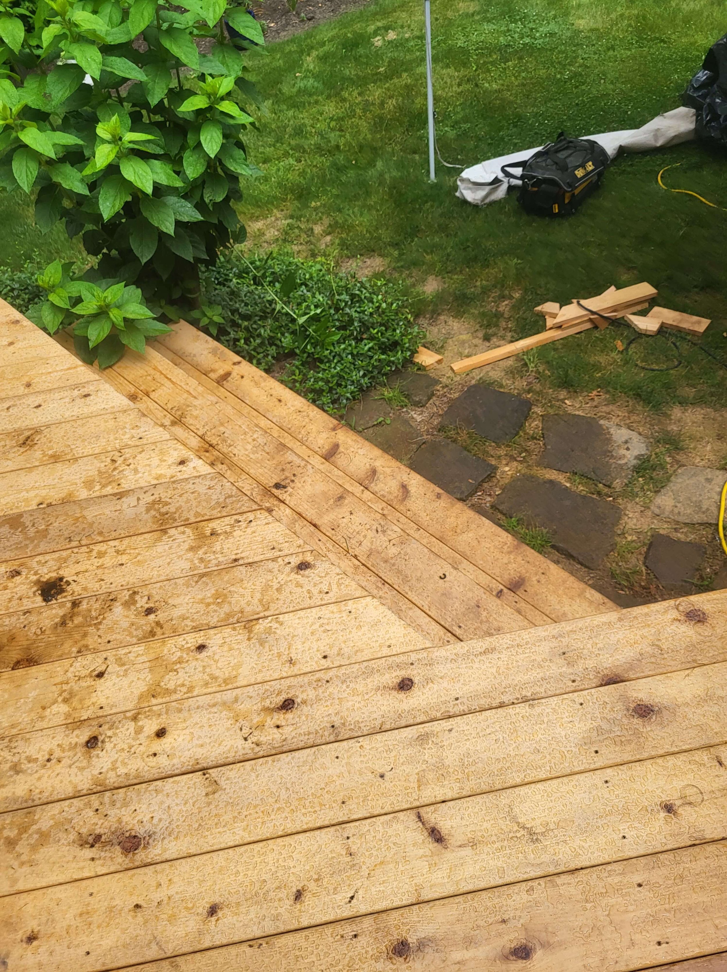 Custom cedar deck staircase with clean step layout and precise installation in Northeast Ohio