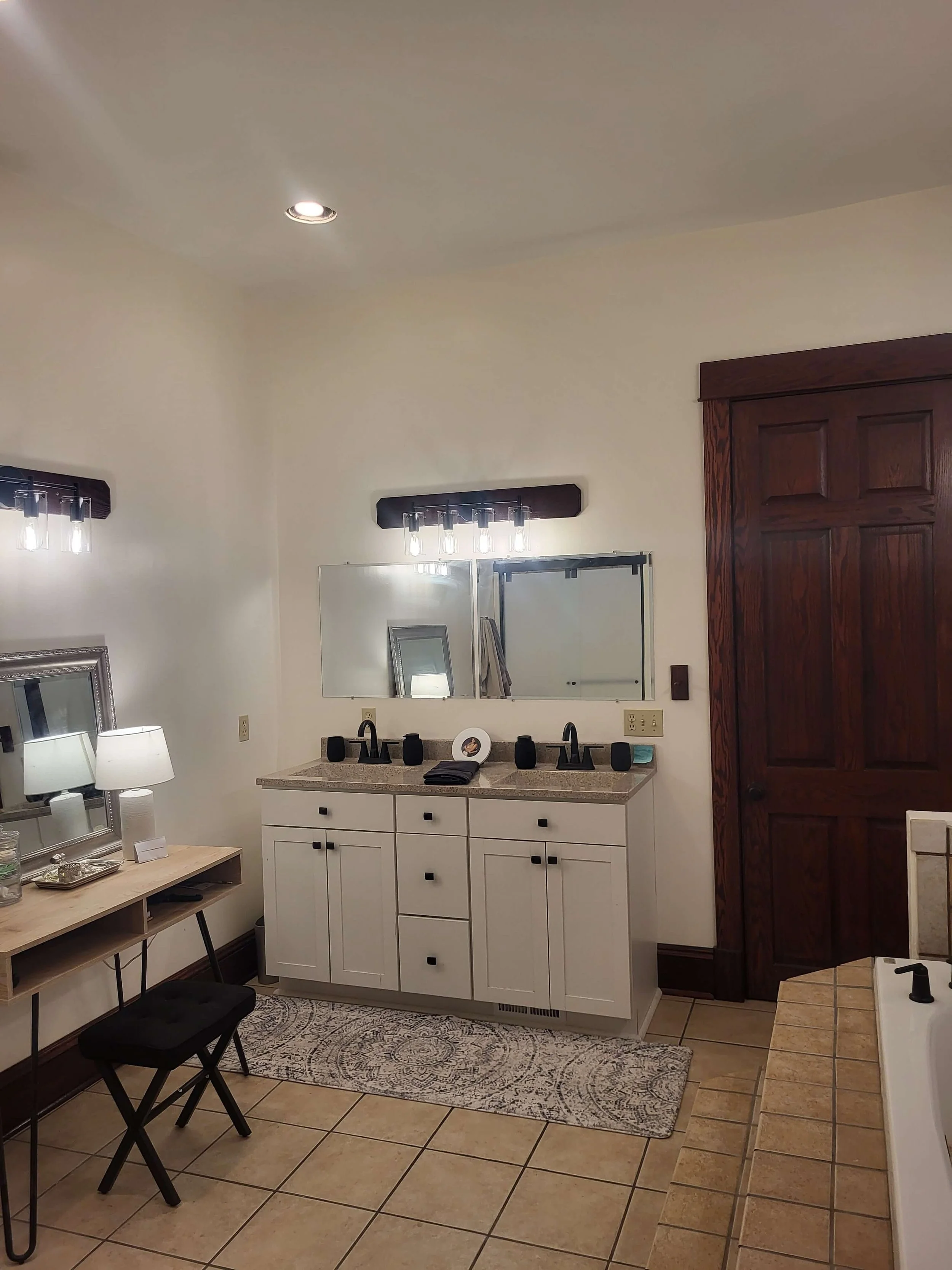 Custom bathroom vanity with tile flooring in modern renovation project