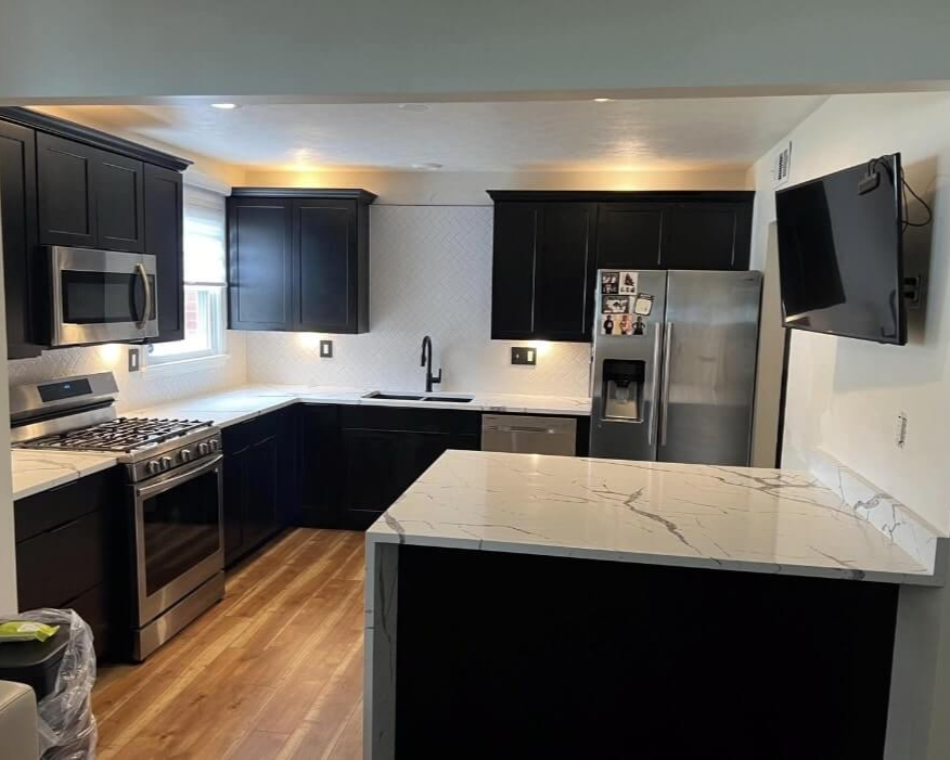 DLR Construction kitchen remodeling project overview withdraw cabinets and quartz countertops in Northeast Ohio.