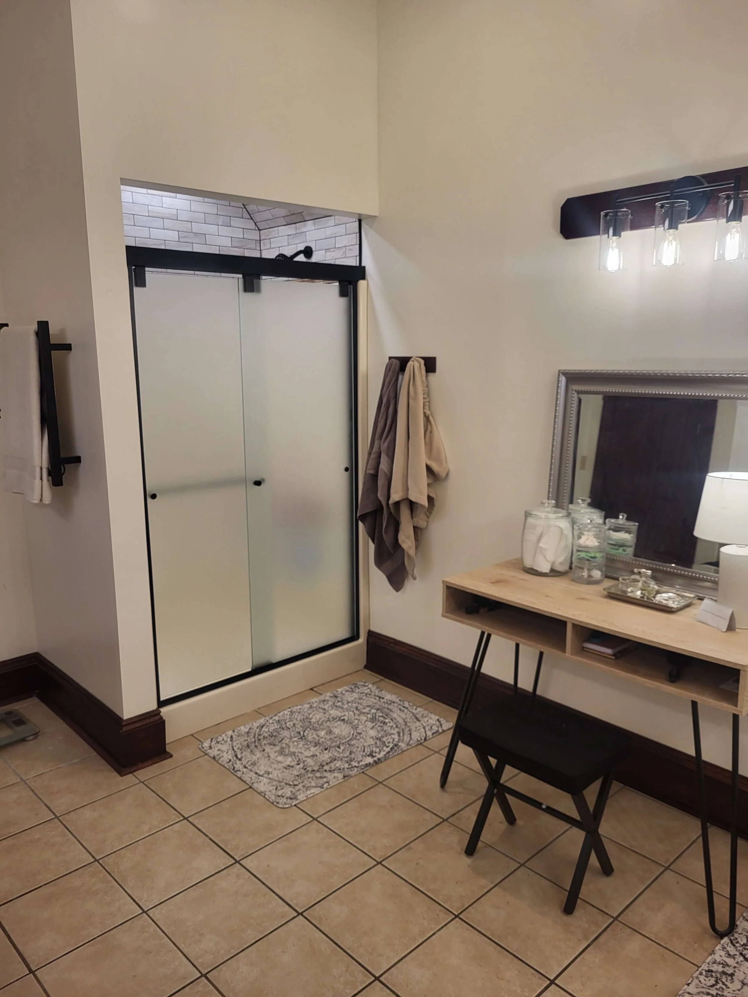 Full bathroom layout showing open space design and modern renovation details