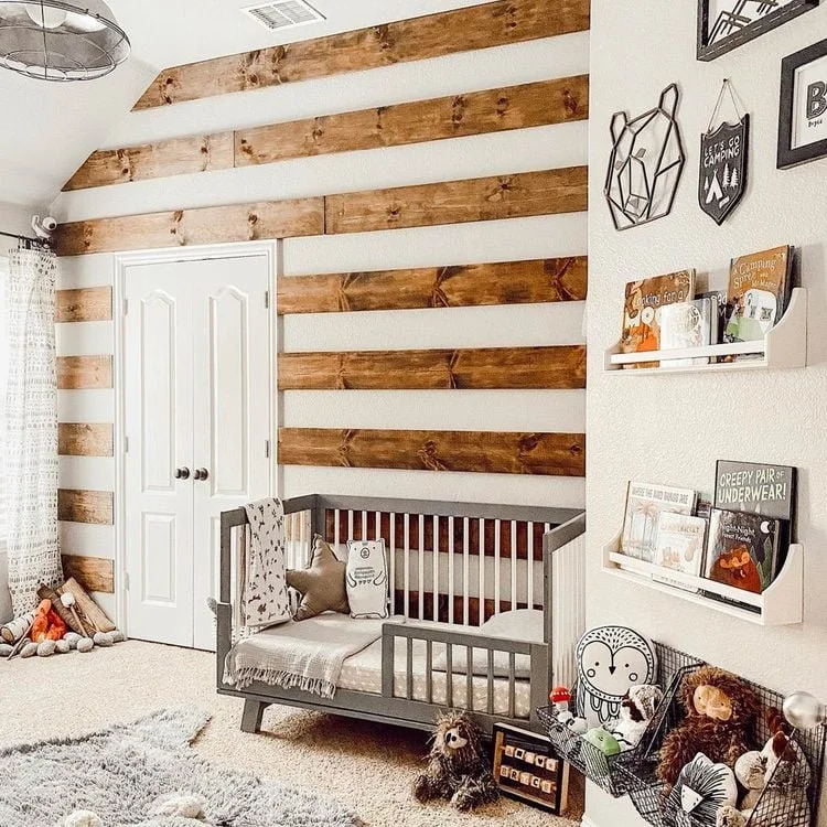 Log home wood style wall bedroom