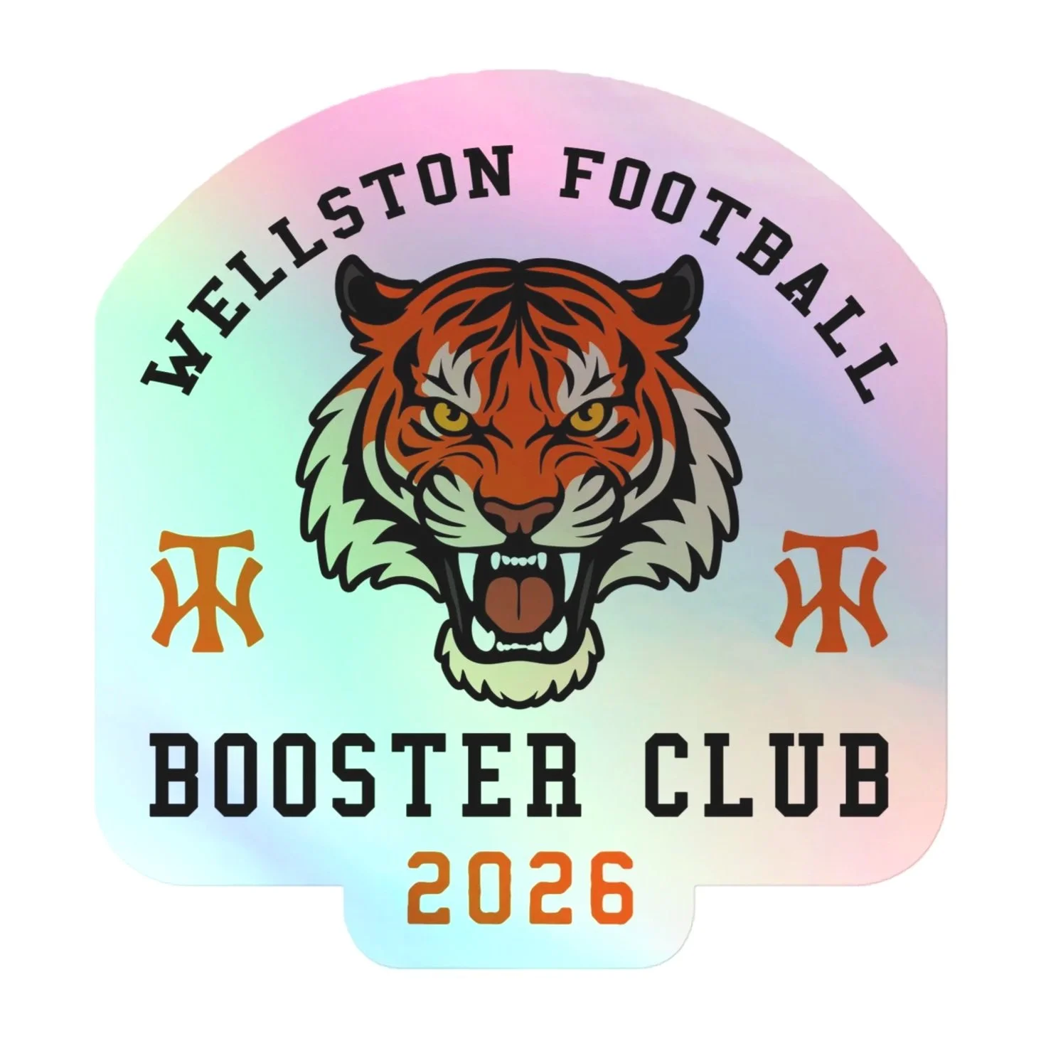 Logo for WELLOWSTON FOOTBALL BOOSTER CLUB 2026 featuring a roaring tiger's face with text and symbols.