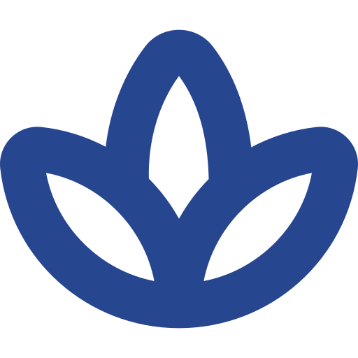 Blue stylized lotus flower symbol on a black background.