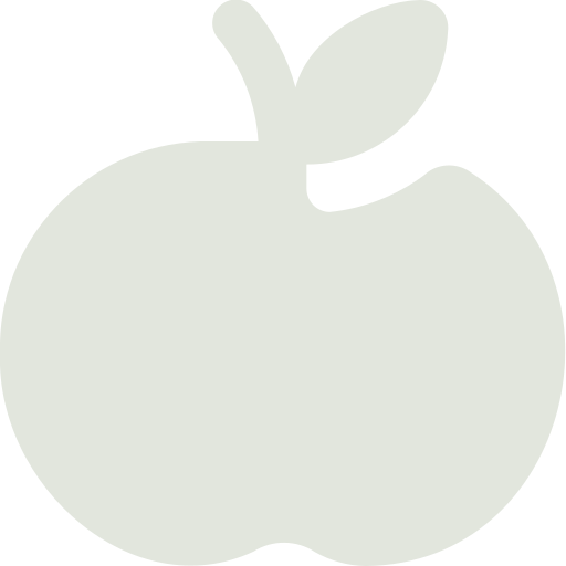 Silhouette of an apple with a leaf on top.