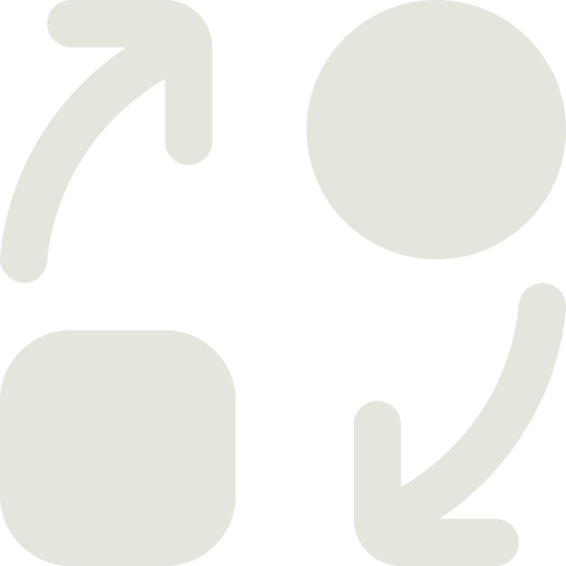 Icon representing recycling or reuse, with arrows connecting geometric shapes.