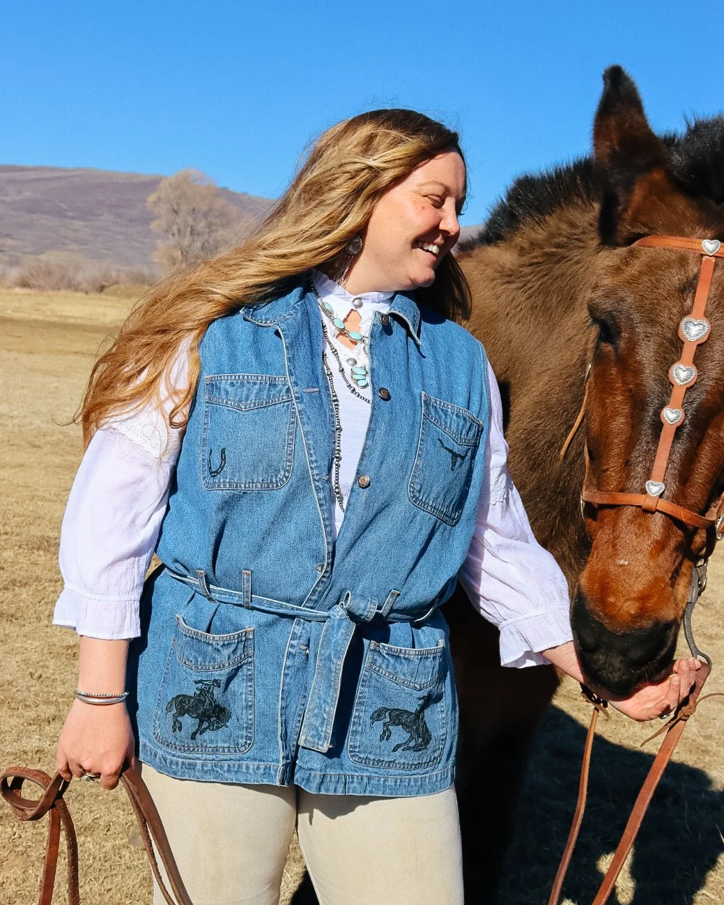 vintage denim tie vest