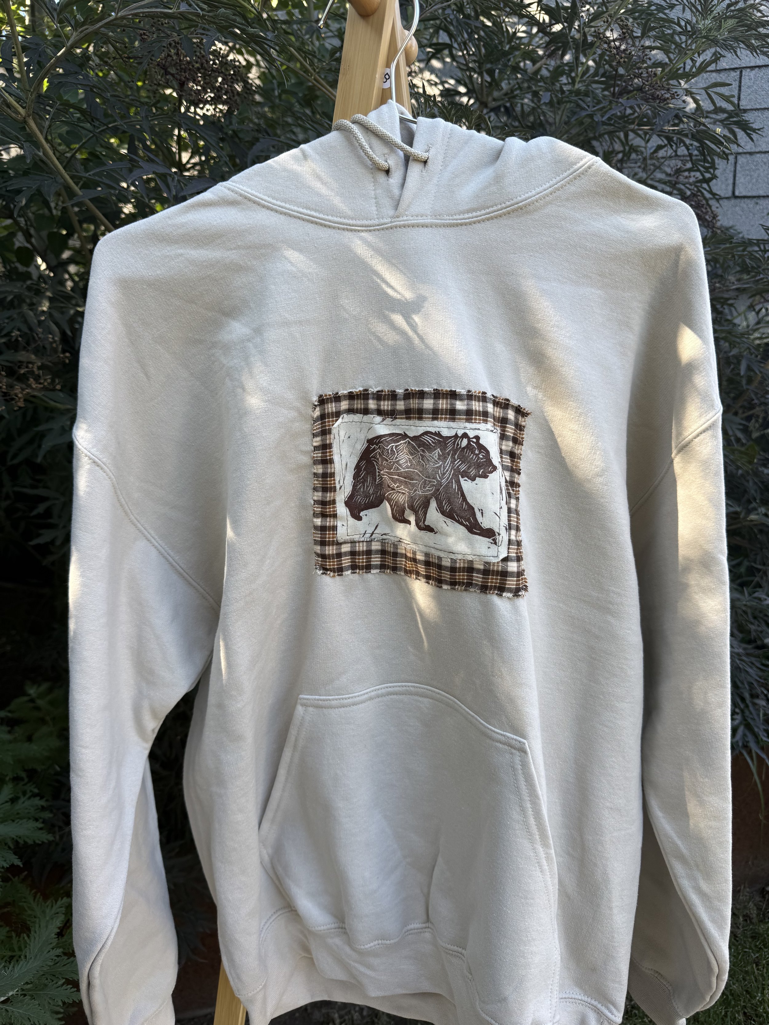 large bear patchwork hoodie