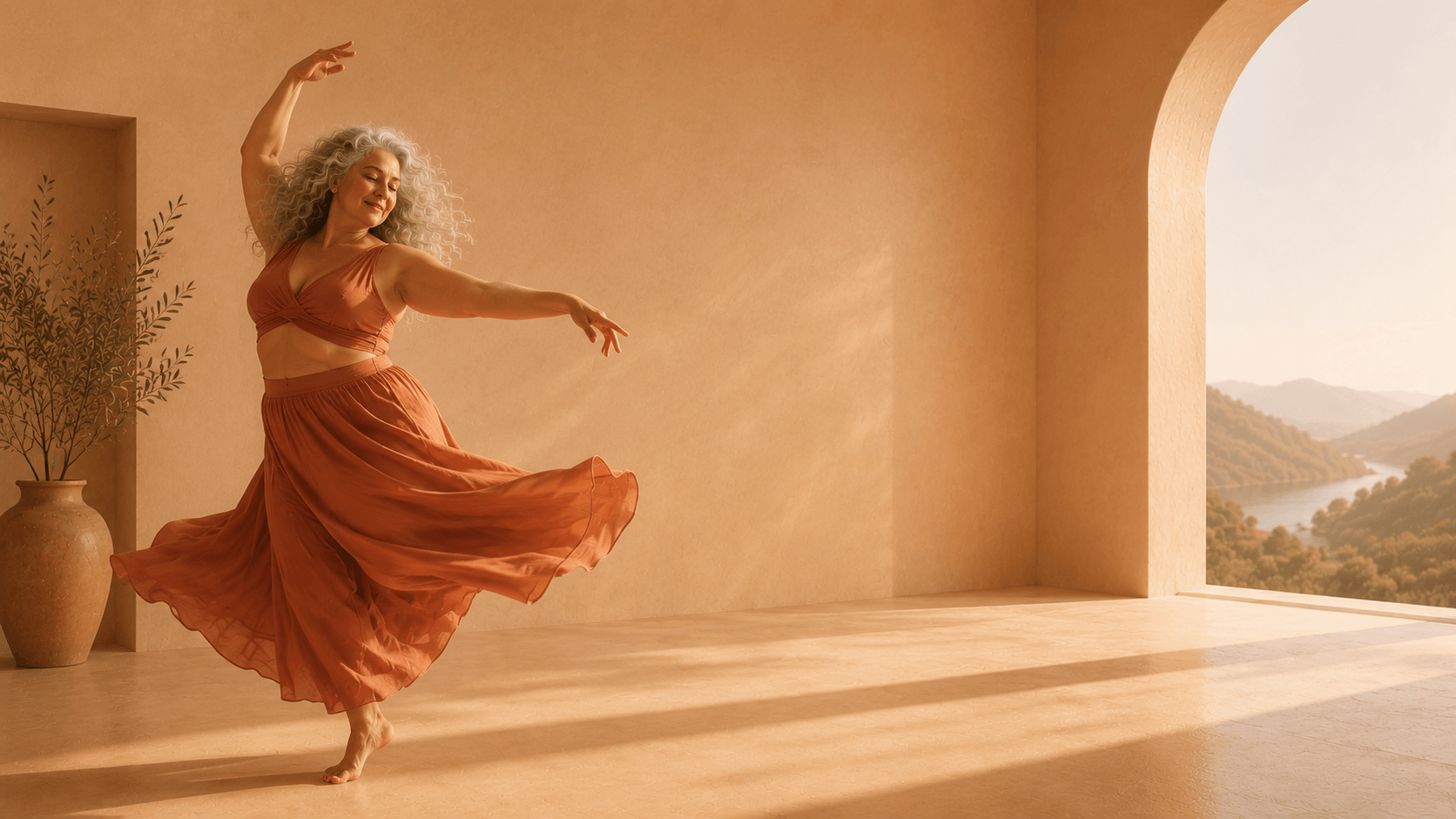 woman dancing freely expressing feelings