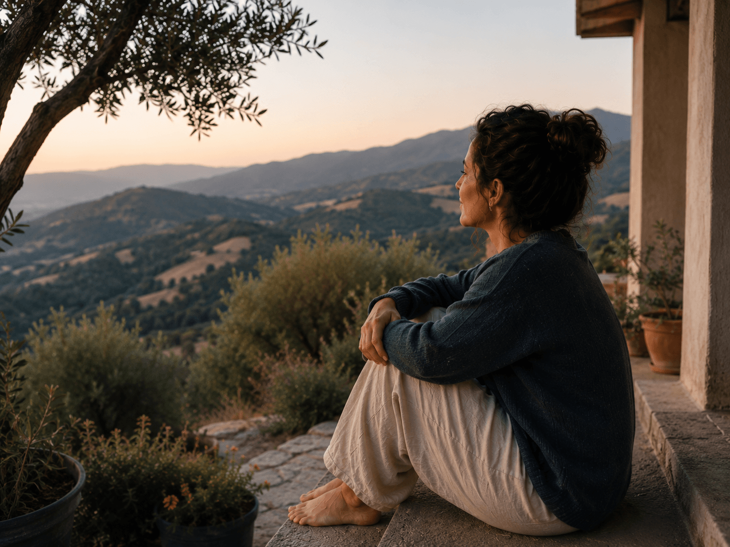 Frau schaut auf Landschaft